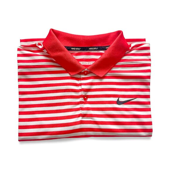 Nike Dri-FIT Victory Men's Striped Golf Polo Red White Men's Size Large - Picture 6 of 8